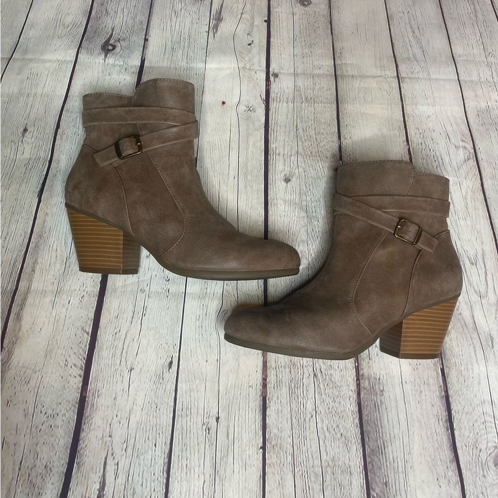 A2 by Aerosoles Invitation Taupe Faux Suede Ankle Booties